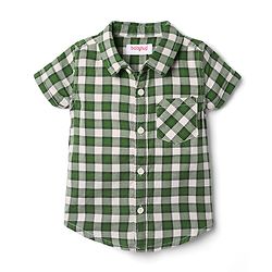 Babyhug Cotton Woven Denim Half Sleeves Checked Shirt and Shorts Set - Green & Blue