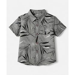 Babyhug 100% Cotton Woven Half Sleeves Shirt and Jogger with Leaves Print - Grey