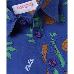 Babyhug Cotton Woven Half Sleeves Shirt and Shorts with Pineapples and Palm Trees Print in Blue for 9-12 Months