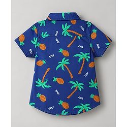 Babyhug Cotton Woven Half Sleeves Shirt and Shorts with Pineapples and Palm Trees Print in Blue for 9-12 Months