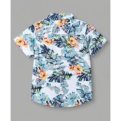 Babyhug 100% Cotton Woven Half Sleeves Floral Printed Shirt & Shorts With Cargo Pockets - Blue & White