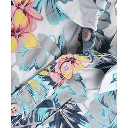 Babyhug 100% Cotton Woven Half Sleeves Floral Printed Shirt & Shorts With Cargo Pockets - Blue & White