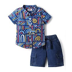 Babyhug Cotton Woven Half Sleeves Shirt and Shorts Set With Abstract Print in Blue