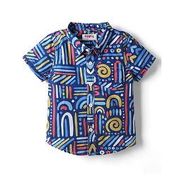Babyhug Cotton Woven Half Sleeves Shirt and Shorts Set With Abstract Print in Blue