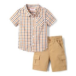 Babyhug 100% Cotton Woven Half Sleeves Shirt and Shorts Set with Checks - Beige