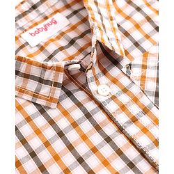 Babyhug 100% Cotton Woven Half Sleeves Shirt and Shorts Set with Checks - Beige