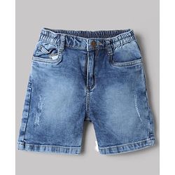 Babyhug Cotton Blend Woven Half Sleeves Checked Shirt and Denim Shorts - Blue