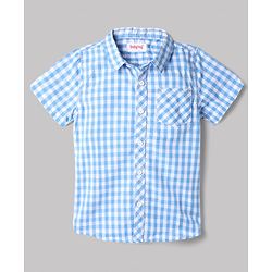 Babyhug Cotton Blend Woven Half Sleeves Checked Shirt and Denim Shorts - Blue