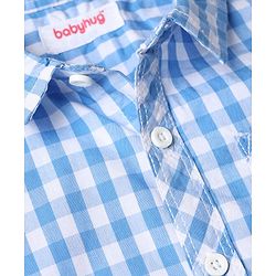 Babyhug Cotton Blend Woven Half Sleeves Checked Shirt and Denim Shorts - Blue