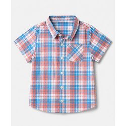 Babyhug 100% Cotton Woven Half Sleeves Shirt and Shorts with Checks - Beige