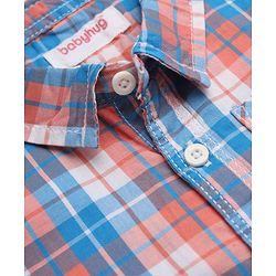 Babyhug 100% Cotton Woven Half Sleeves Shirt and Shorts with Checks - Beige