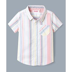 Babyhug Woven Half Sleeves Striped Shirt and Denim Shorts Set - White
