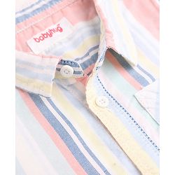 Babyhug Woven Half Sleeves Striped Shirt and Denim Shorts Set - White