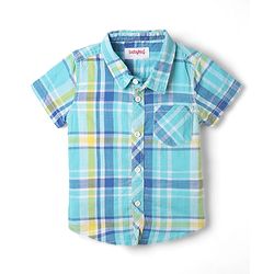 Babyhug Cotton Woven Half Sleeves Checked Shirt and Shorts Set - Blue
