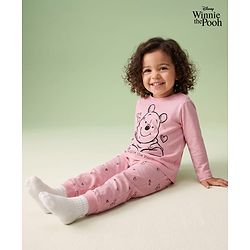 Babyhug Disney 100% Cotton Knit Full Sleeves T-Shirt & Pyjama Night Suit With Winnie The Pooh Graphic - Light Pink