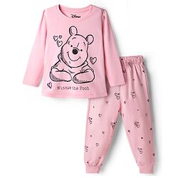 Babyhug Disney 100% Cotton Knit Full Sleeves T-Shirt & Pyjama Night Suit With Winnie The Pooh Graphic - Light Pink