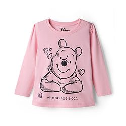 Babyhug Disney 100% Cotton Knit Full Sleeves T-Shirt & Pyjama Night Suit With Winnie The Pooh Graphic - Light Pink