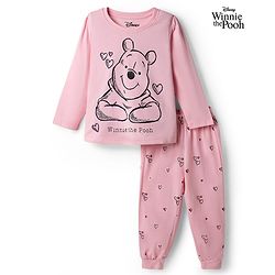 Babyhug Disney 100% Cotton Knit Full Sleeves T-Shirt & Pyjama Night Suit With Winnie The Pooh Graphic - Light Pink