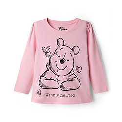 Babyhug Disney 100% Cotton Knit Full Sleeves T-Shirt & Pyjama Night Suit With Winnie The Pooh Graphic - Light Pink
