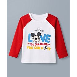 Babyhug Disney Single Jersey Knit Full Sleeve T Shirt Pyjama Night Suit With Mickey Mouse Graphic in Red