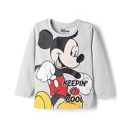 Babyhug Disney Single Jersey Knit Full Sleeves T-shirt & Pyjama Night Suit With Mickey Mouse Graphic -Grey