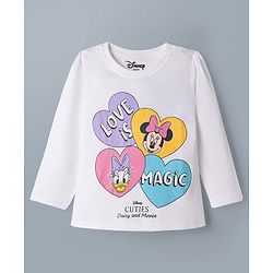 Babyhug Disney 100% Cotton Knit Full Sleeves T-Shirt & Pyjama Night Suit With Minnie Mouse & Friends Graphic - White & Pink