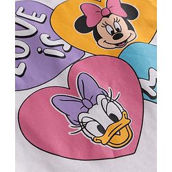 Babyhug Disney 100% Cotton Knit Full Sleeves T-Shirt & Pyjama Night Suit With Minnie Mouse & Friends Graphic - White & Pink
