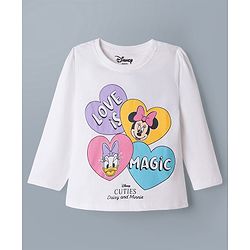 Babyhug Disney 100% Cotton Knit Full Sleeves T-Shirt & Pyjama Night Suit With Minnie Mouse & Friends Graphic - White & Pink