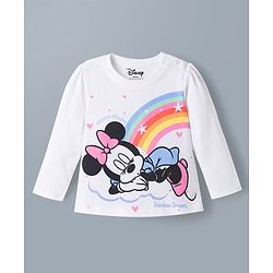 Babyhug Disney Single Jersey Knit Full Sleeves T-Shirt & Pajama Night Suit with Hearts & Minnie Mouse Graphics - White & Pink