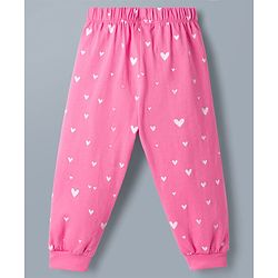 Babyhug Disney Single Jersey Knit Full Sleeves T-Shirt & Pajama Night Suit with Hearts & Minnie Mouse Graphics - White & Pink