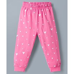 Babyhug Disney Single Jersey Knit Full Sleeves T-Shirt & Pajama Night Suit with Hearts & Minnie Mouse Graphics - White & Pink