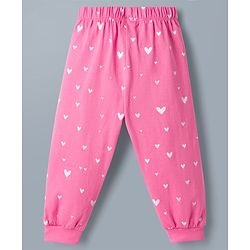 Babyhug Disney Single Jersey Knit Full Sleeves T-Shirt & Pajama Night Suit with Hearts & Minnie Mouse Graphics - White & Pink