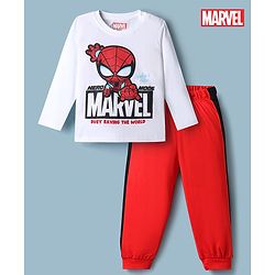 Babyhug Marvel Single Jersey Knit Full Sleeves T-Shirt & Pyjama Night Suit with Spider - Man Graphics - Red
