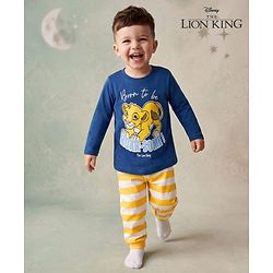 Babyhug Disney Single Jersey Knit Full Sleeves T-Shirt & Pyjama Night Suit with The Lion King Graphics - Yellow & Navy Blue