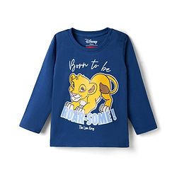 Babyhug Disney Single Jersey Knit Full Sleeves T-Shirt & Pyjama Night Suit with The Lion King Graphics - Yellow & Navy Blue
