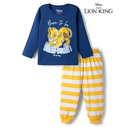 Babyhug Disney Single Jersey Knit Full Sleeves T-Shirt & Pyjama Night Suit with The Lion King Graphics - Yellow & Navy Blue