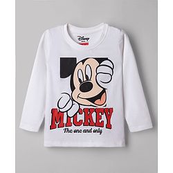 Babyhug Disney Single Jersey Knit Full Sleeves T-shirt & Pyjama Night Suit With Mickey Mouse Graphic -White