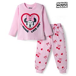 Babyhug Disney Single Jersey Knit Full Sleeves T-Shirt & Pajama Night Suit with Minnie Mouse Graphics - Pink