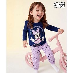 Babyhug Disney Single Jersey Knit Full Sleeves T-Shirt & Pajama Night Suit with Minnie Mouse Graphics - Navy Blue