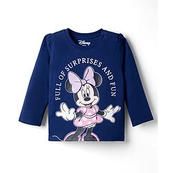 Babyhug Disney Single Jersey Knit Full Sleeves T-Shirt & Pajama Night Suit with Minnie Mouse Graphics - Navy Blue