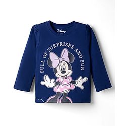 Babyhug Disney Single Jersey Knit Full Sleeves T-Shirt & Pajama Night Suit with Minnie Mouse Graphics - Navy Blue