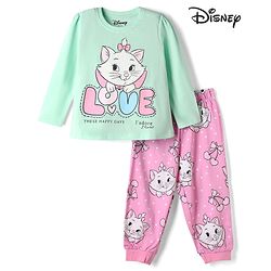 Babyhug Disney Single Jersey Knit Full Sleeves T-Shirt & Pyjama Night Suit With Marie Graphic - Pink & Light Green