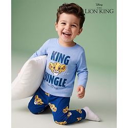 Babyhug Disney Single Jersey Knit Full Sleeves T-Shirt & Pyjama Night Suit with The Lion King Graphics - Blue