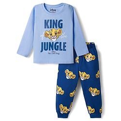 Babyhug Disney Single Jersey Knit Full Sleeves T-Shirt & Pyjama Night Suit with The Lion King Graphics - Blue