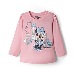 Babyhug Disney Single Jersey Knit Full Sleeves T-Shirt & Pajama Night Suit with Minnie Mouse Graphics - Light Pink