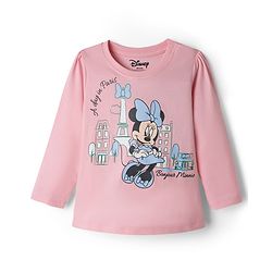Babyhug Disney Single Jersey Knit Full Sleeves T-Shirt & Pajama Night Suit with Minnie Mouse Graphics - Light Pink