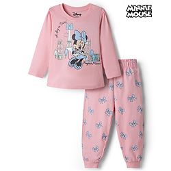Babyhug Disney Single Jersey Knit Full Sleeves T-Shirt & Pajama Night Suit with Minnie Mouse Graphics - Light Pink