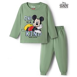 Babyhug Disney 100% Cotton Knit Full Sleeves T-Shirt & Pyjama Night Suit With Mickey Mouse Graphic - Green