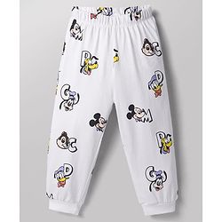 Babyhug Disney 100% Cotton Knit Full Sleeves T-Shirt & Pyjama Night Suit With Mickey Mouse Graphic - White