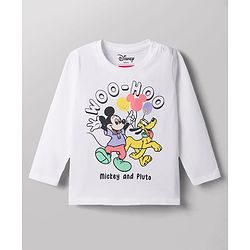 Babyhug Disney 100% Cotton Knit Full Sleeves T-Shirt & Pyjama Night Suit With Mickey Mouse Graphic - White
